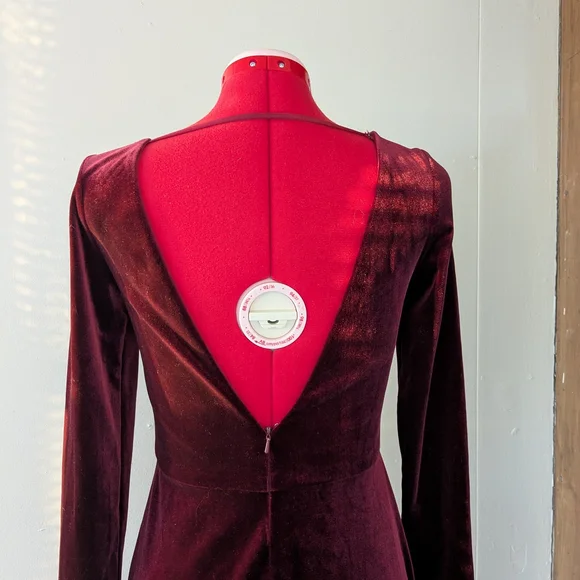 Jenny Yoo Malia Velvet Long Sleeve Dress - Maroon - Picture 8 of 10